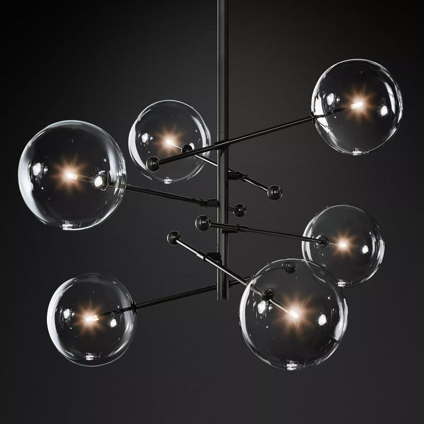 Globe Glass Modern Six-Arm Chandelier 55"W