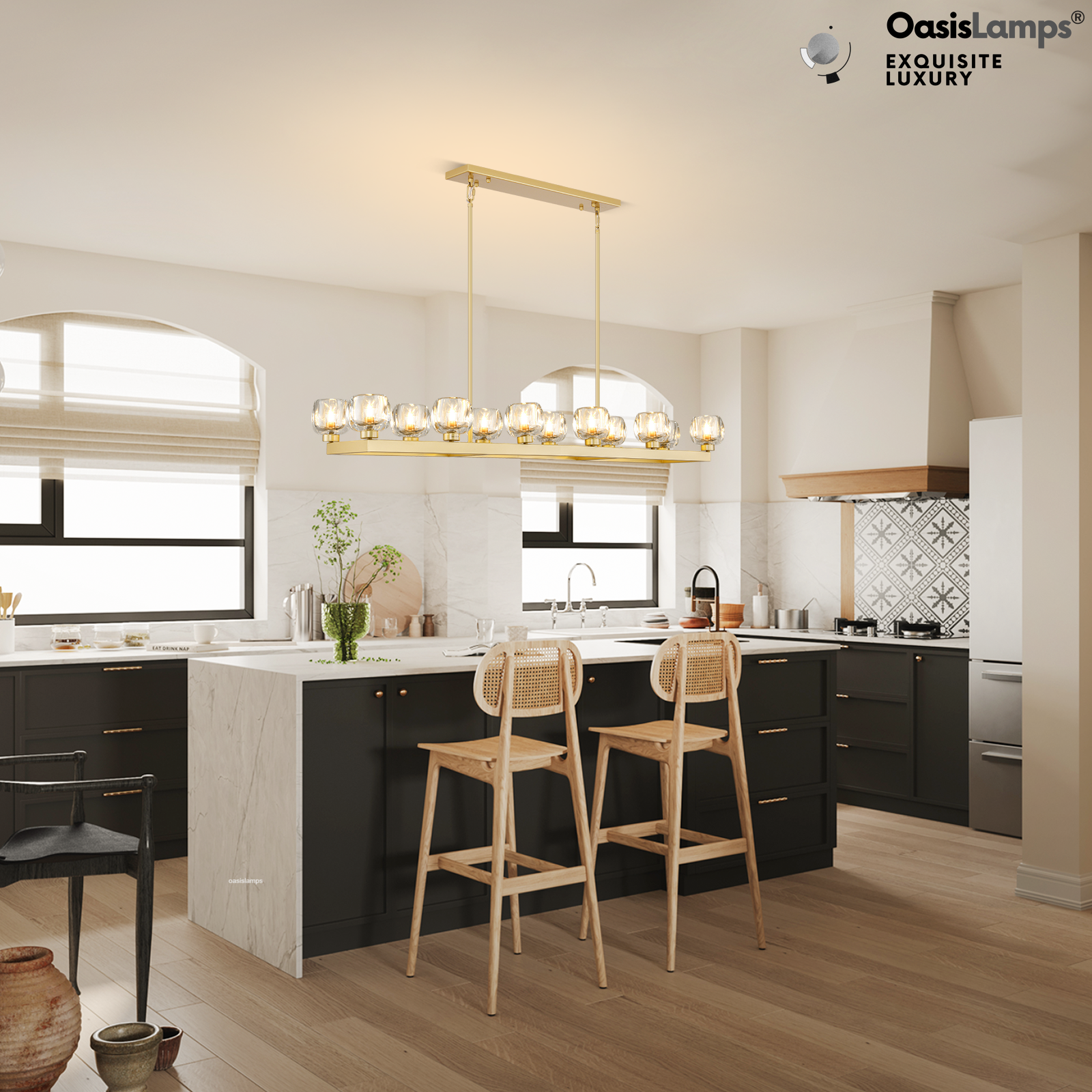 Vellum Rectangular Chandelier 59" 68"L#color_Brass,size_68"-Rectangular