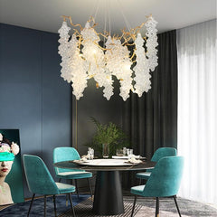 Lage Leaves Modern Maple Leaf Branch Crystal Brass Chandelier 31"