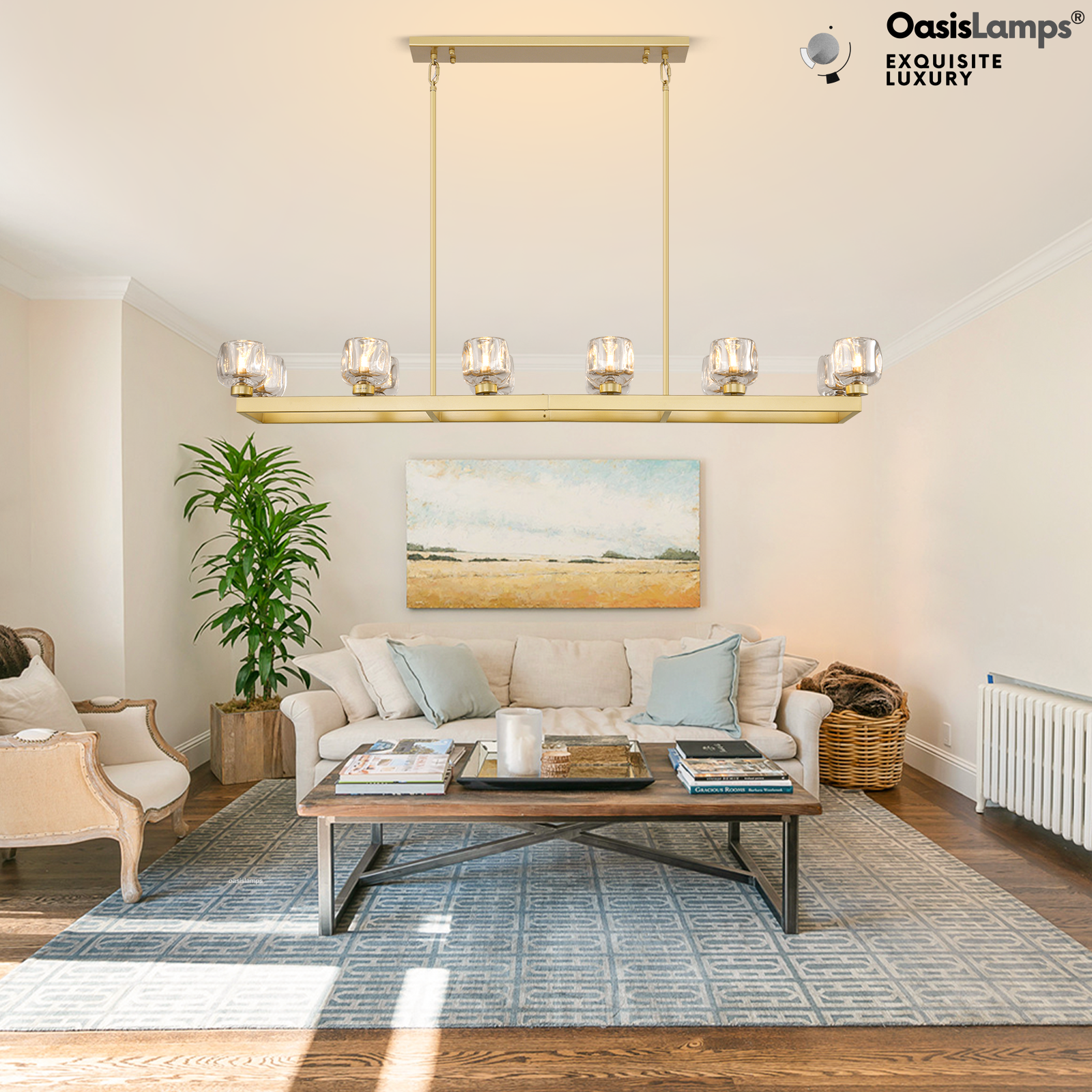 Vellum Rectangular Chandelier 59" 68"L#color_Brass,size_59"-Rectangular