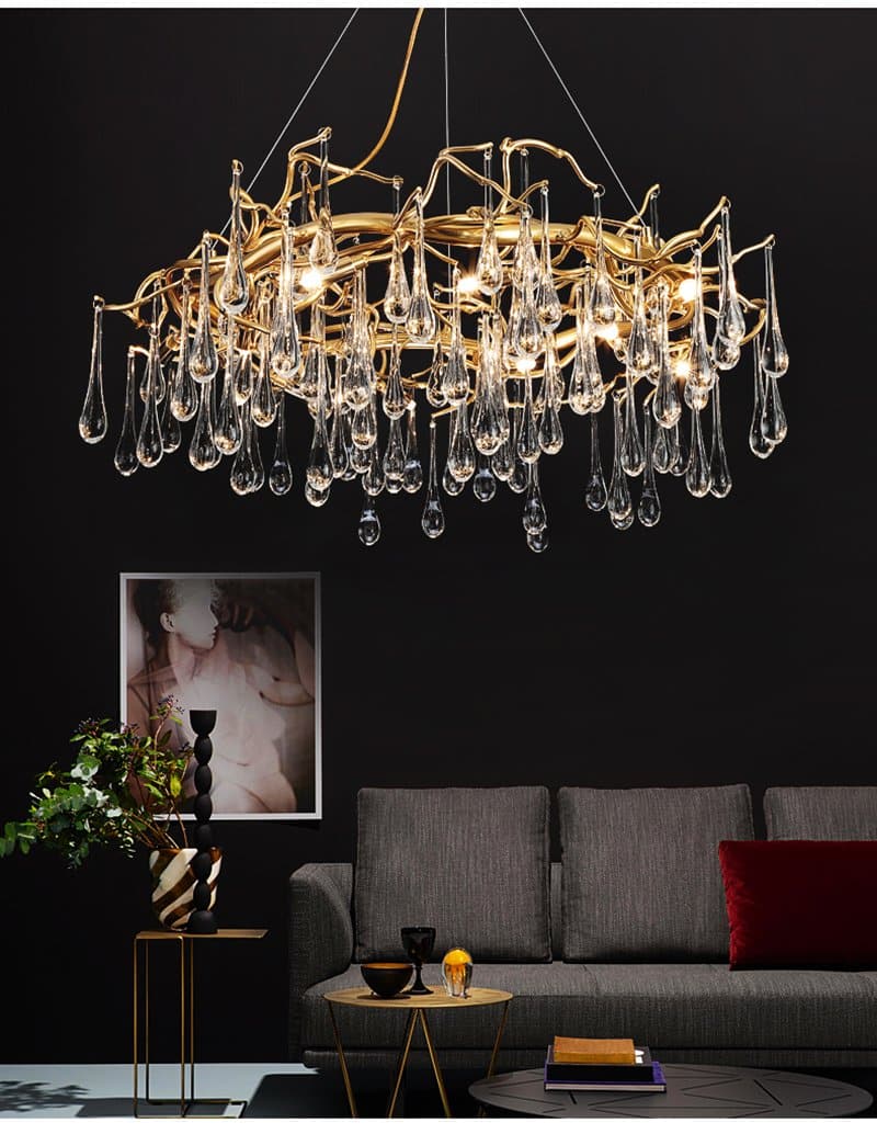 Branch Round Long Teardrop Crystal Chandelier