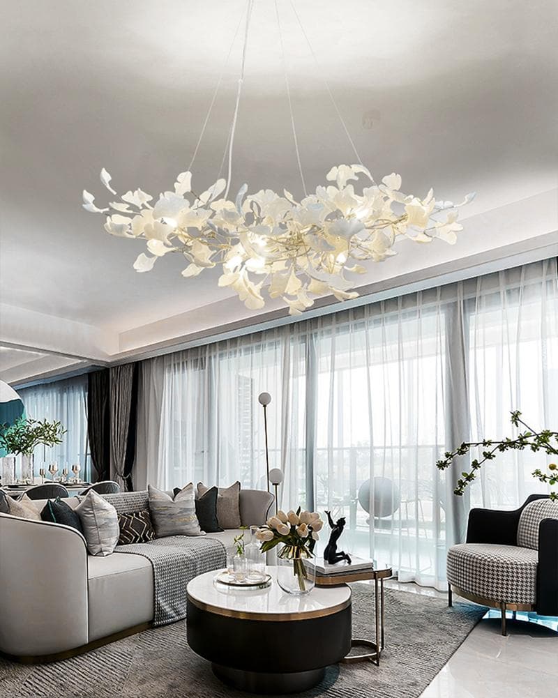 Twilight Branches Ceramic Petal Chandelier Gold Length 31" 39" 59" 78"#size_W59''+W69''- Combined chandelier - Customization