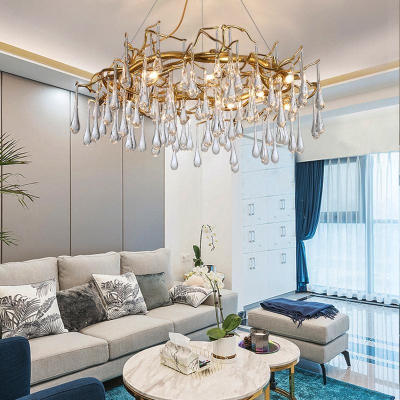 Branch Round Long Teardrop Crystal Chandelier