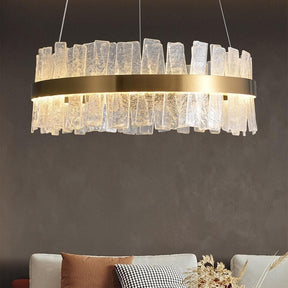 Flake Long Crystal Round Golden Lamp Body Modern Chandelier 24" 32"