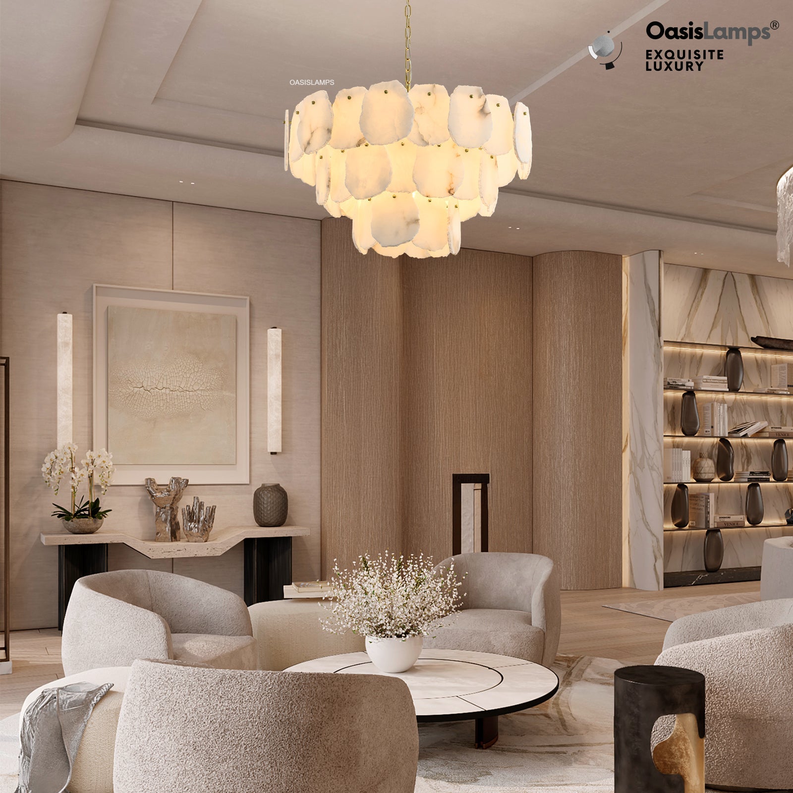 Moira Alabaster Multi-Tier Round Chandelier 32"D#Color_Brass