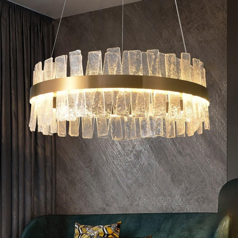 Flake Long Crystal Round Golden Lamp Body Modern Chandelier 24" 32"