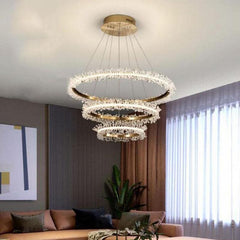 3-Ring Crystal Golden Chandelier