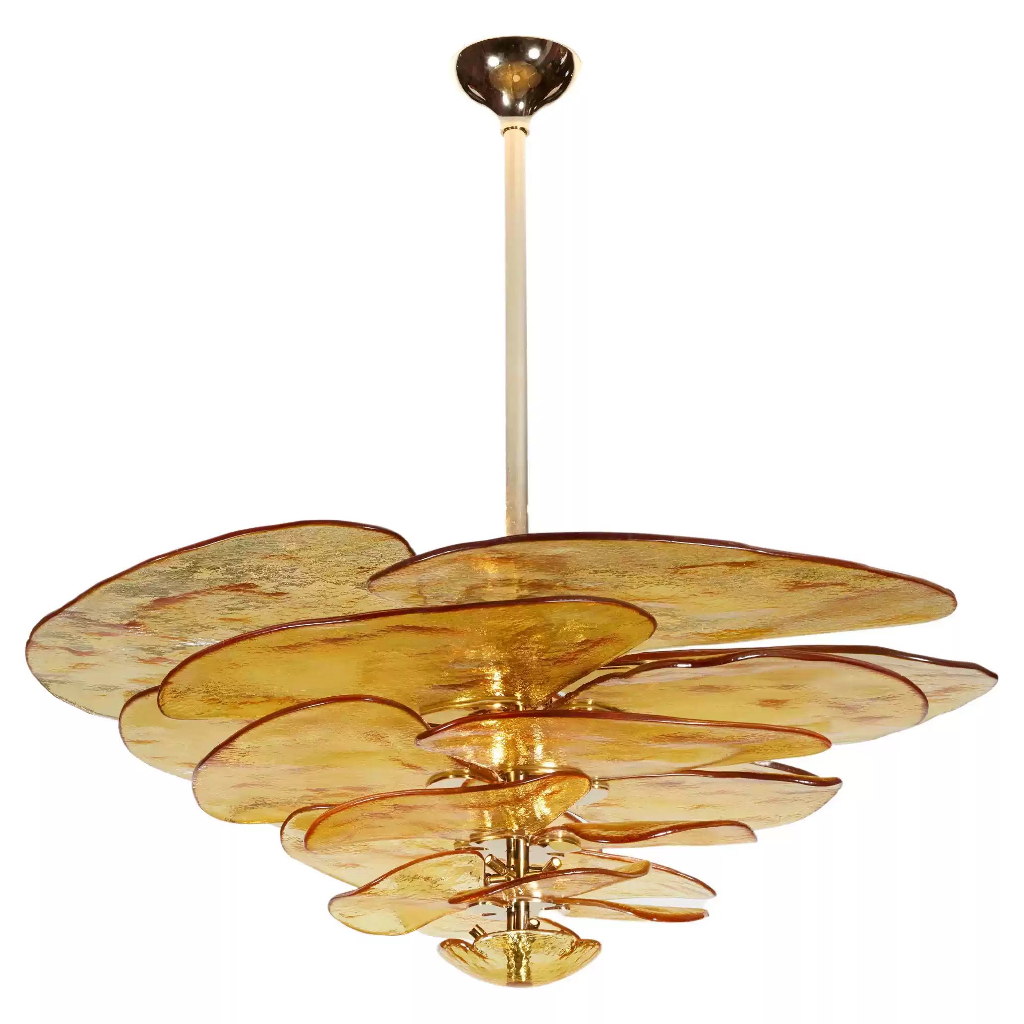 Textured Glass Leaf Amber/Clear/Pink Chandelier 21" 26" 32" 35"