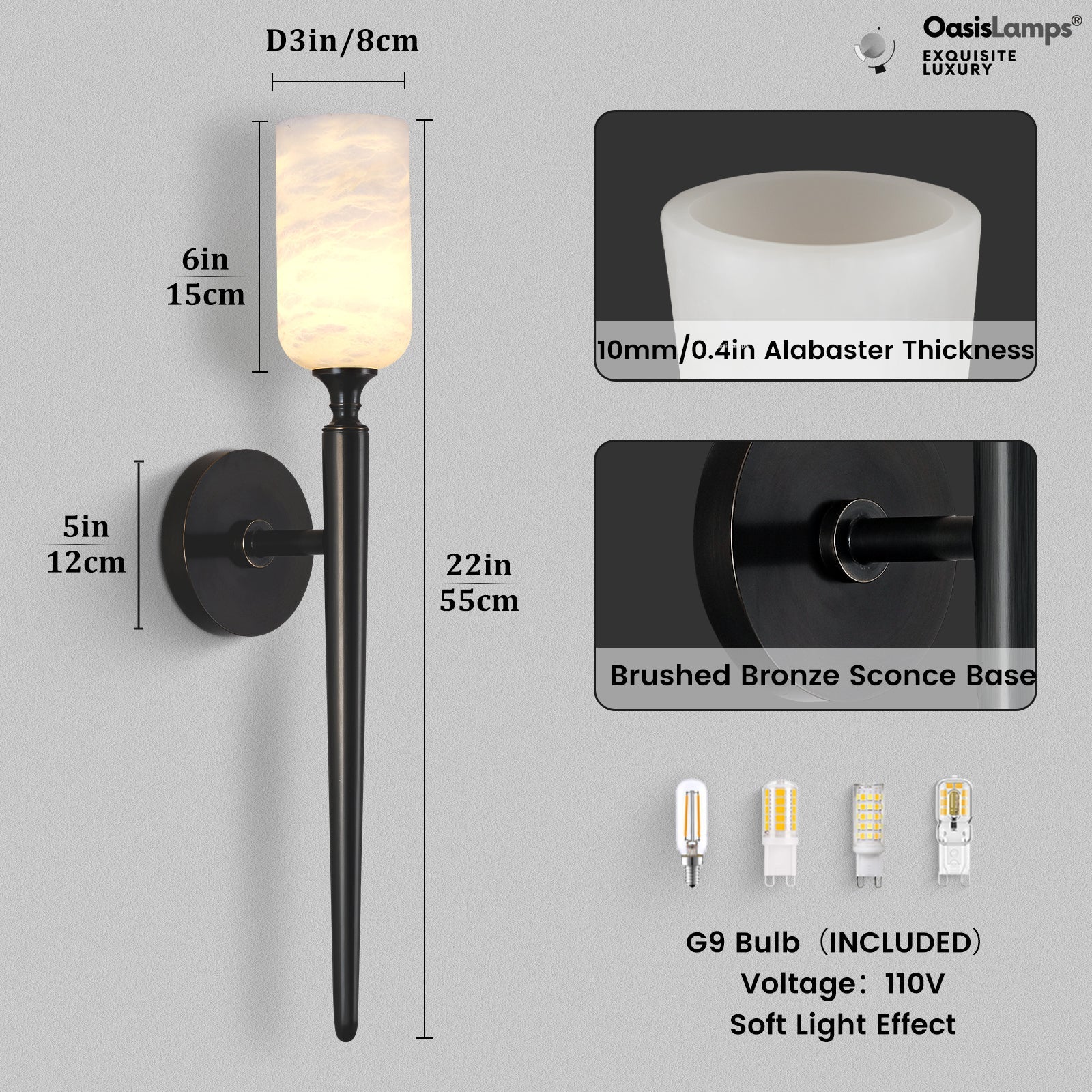 Axis Alabaster 1 Light Wall Sconce 21.6"H#color_bronze