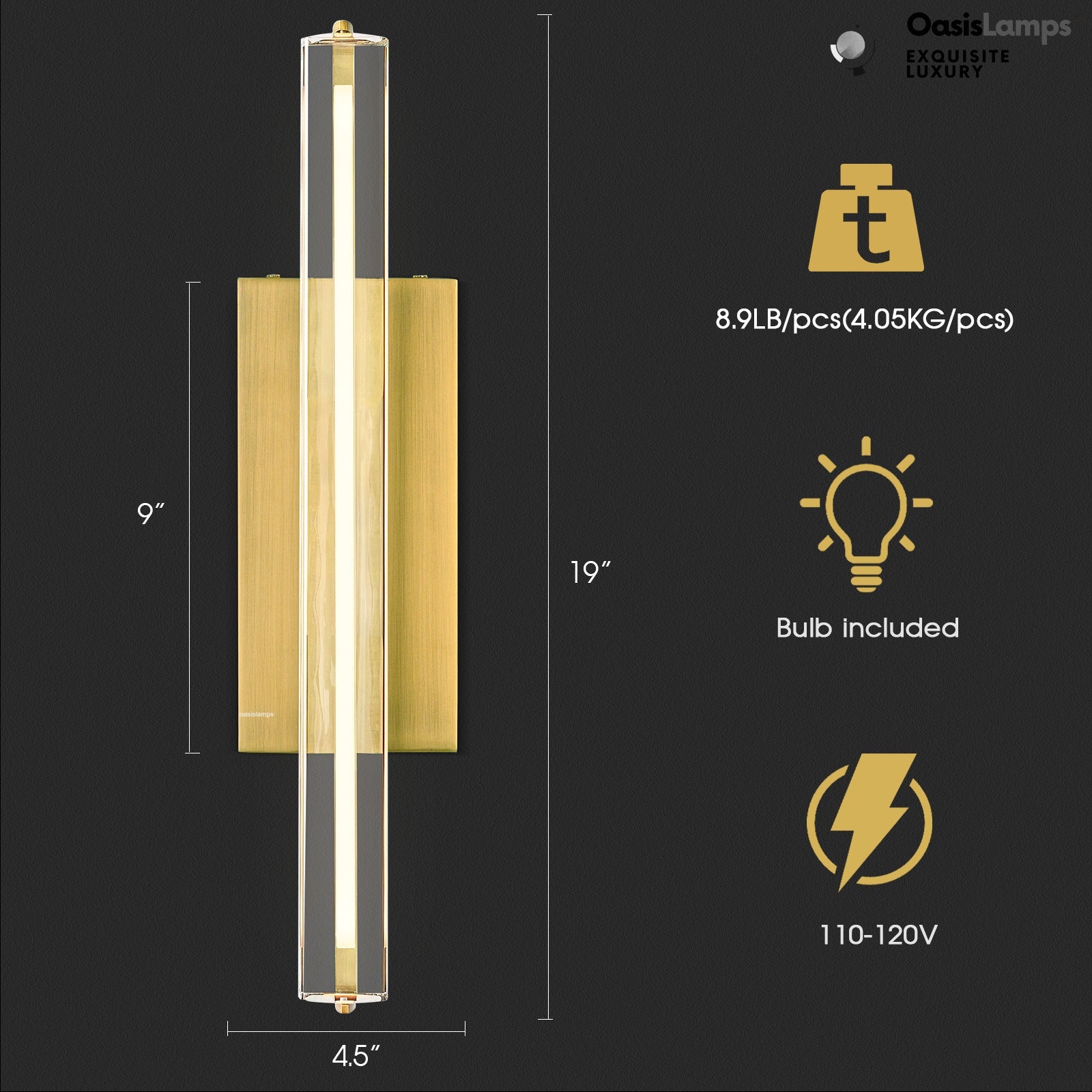 Clara Glow Crystal Wall Sconce 19"#color_brass,style_single crystal