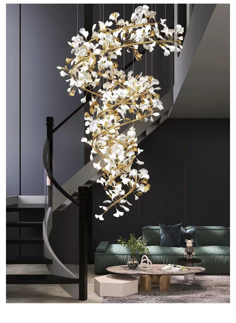 Twilight Branches Ceramic Petal Chandelier Gold Length 31" 39" 59" 78"