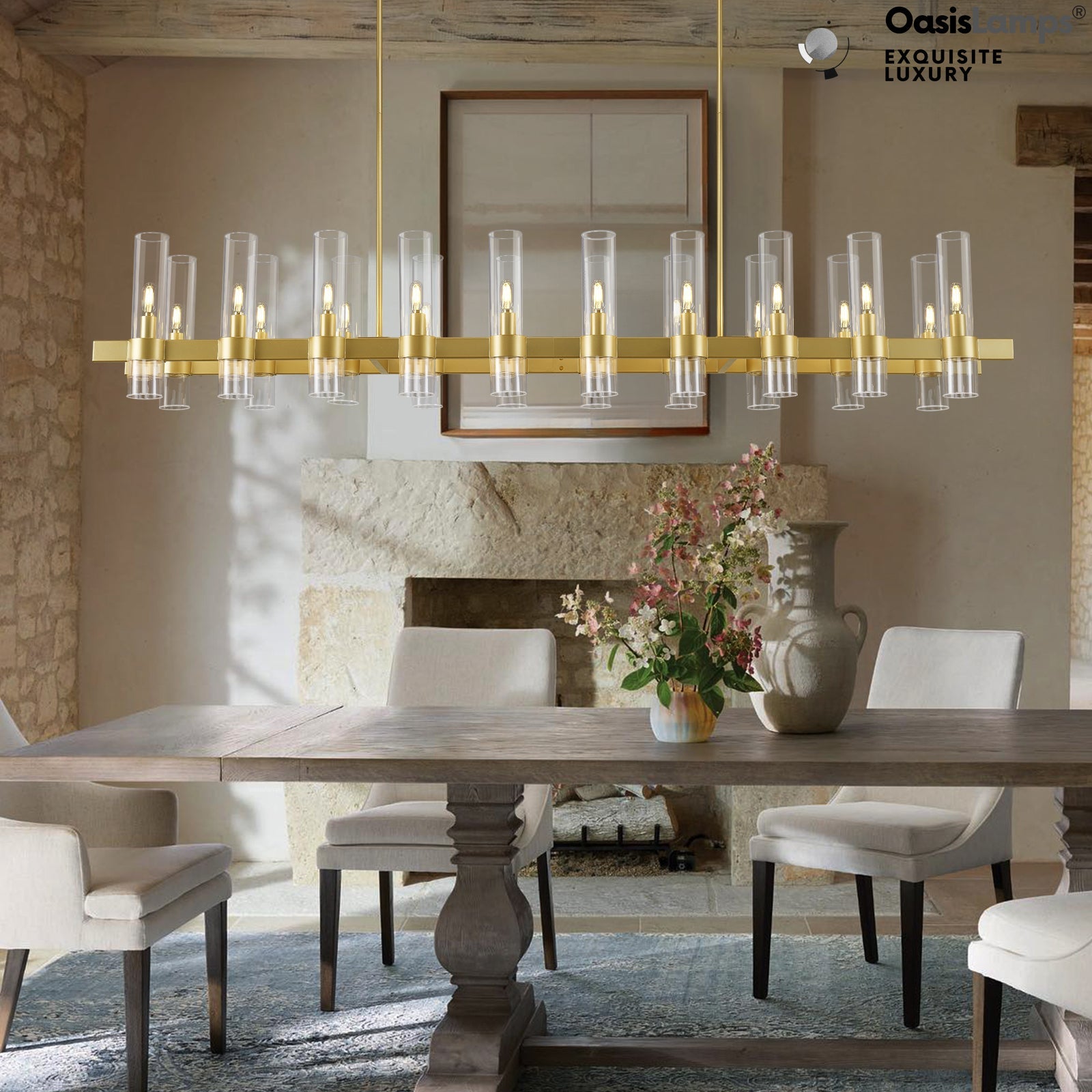 Cylora Glass Tube Rectangular Chandelier 54" 68"L#finish_brass,size_68"