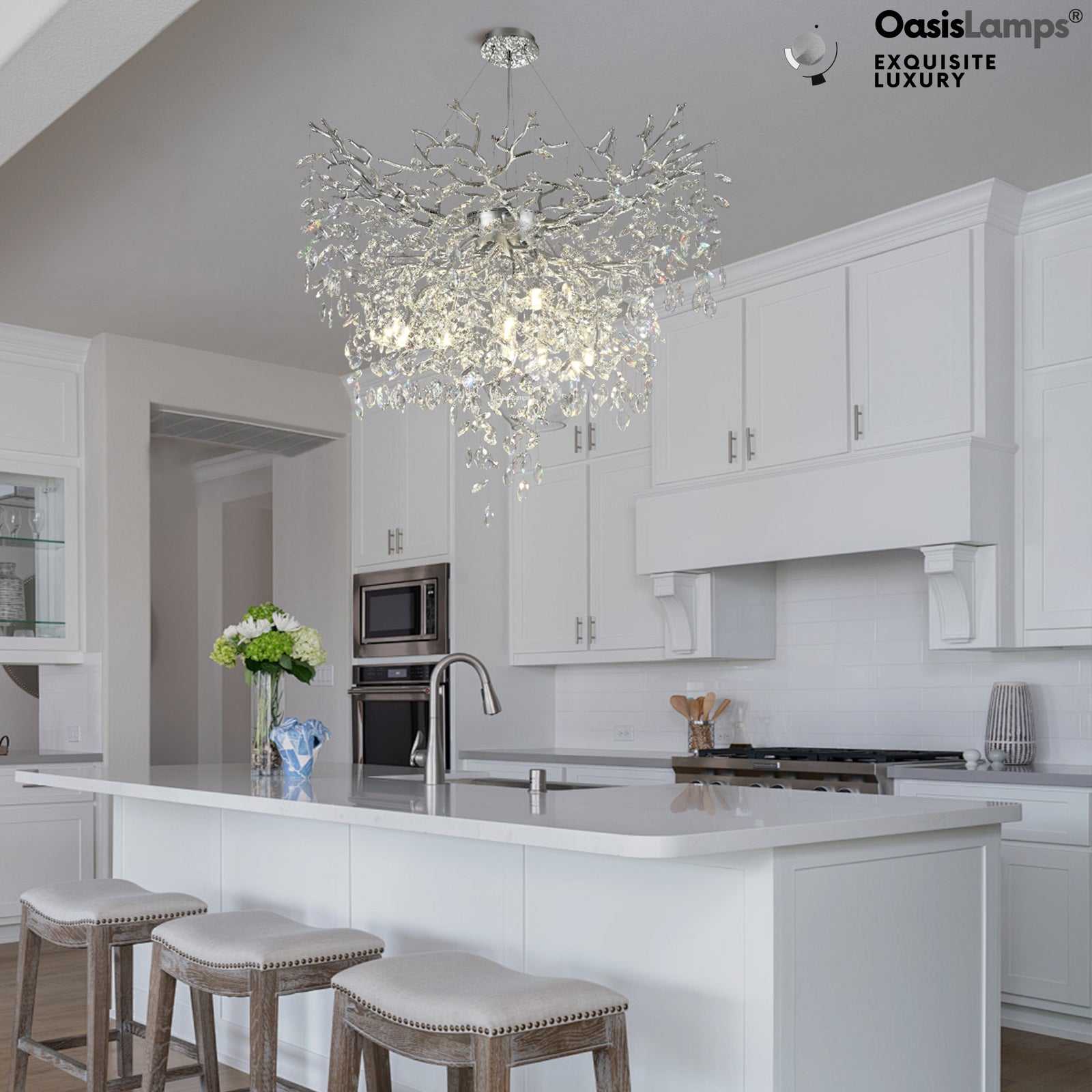 Frostleaf Grand Cascade Branches Chandelier 21'' 24" 32" 40"D#finish_silver,size_40"