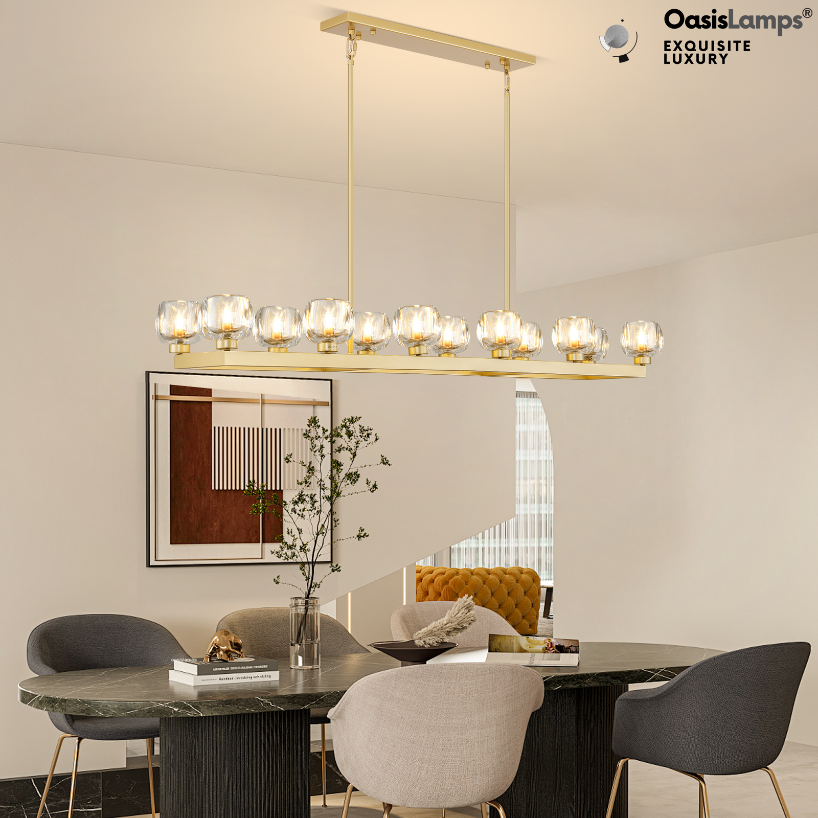 Vellum Rectangular Chandelier 59" 68"L#color_Brass,size_68"-Rectangular