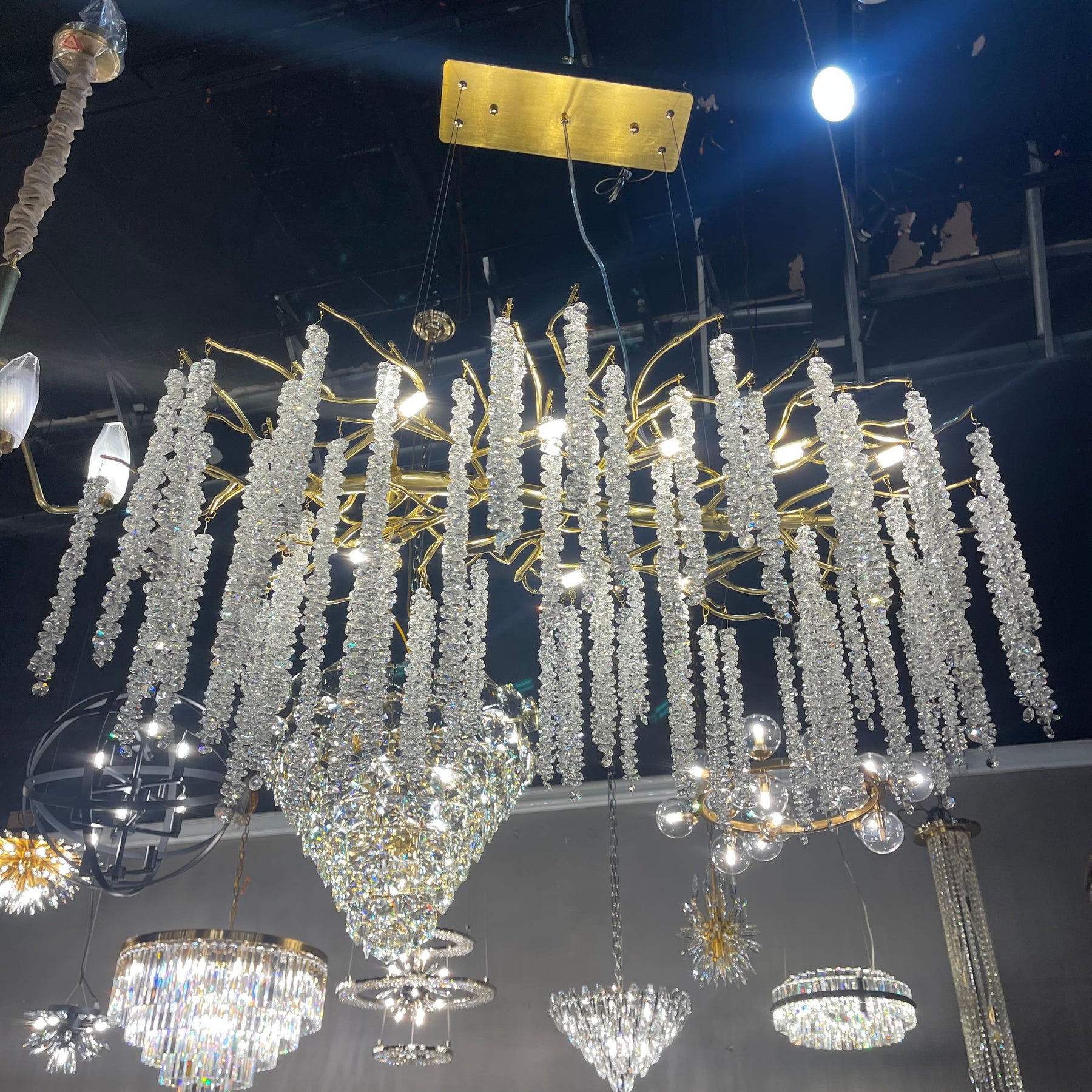 Kathryn Crystal Rainfall Linear Branch Chandelier