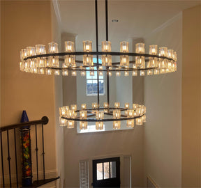 Customize-Crystal Cup Round Two-Tier Chandelier D36"+20''