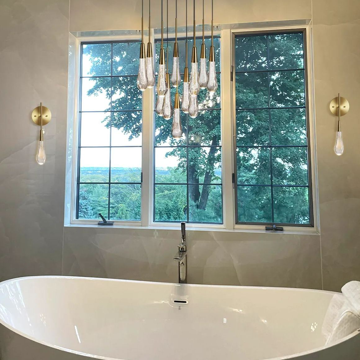 Elara Solitaires Round Crystal Chandelier 17'' 24'' 36'' 40'' 58''D#color_brass,size_17"-12 lights