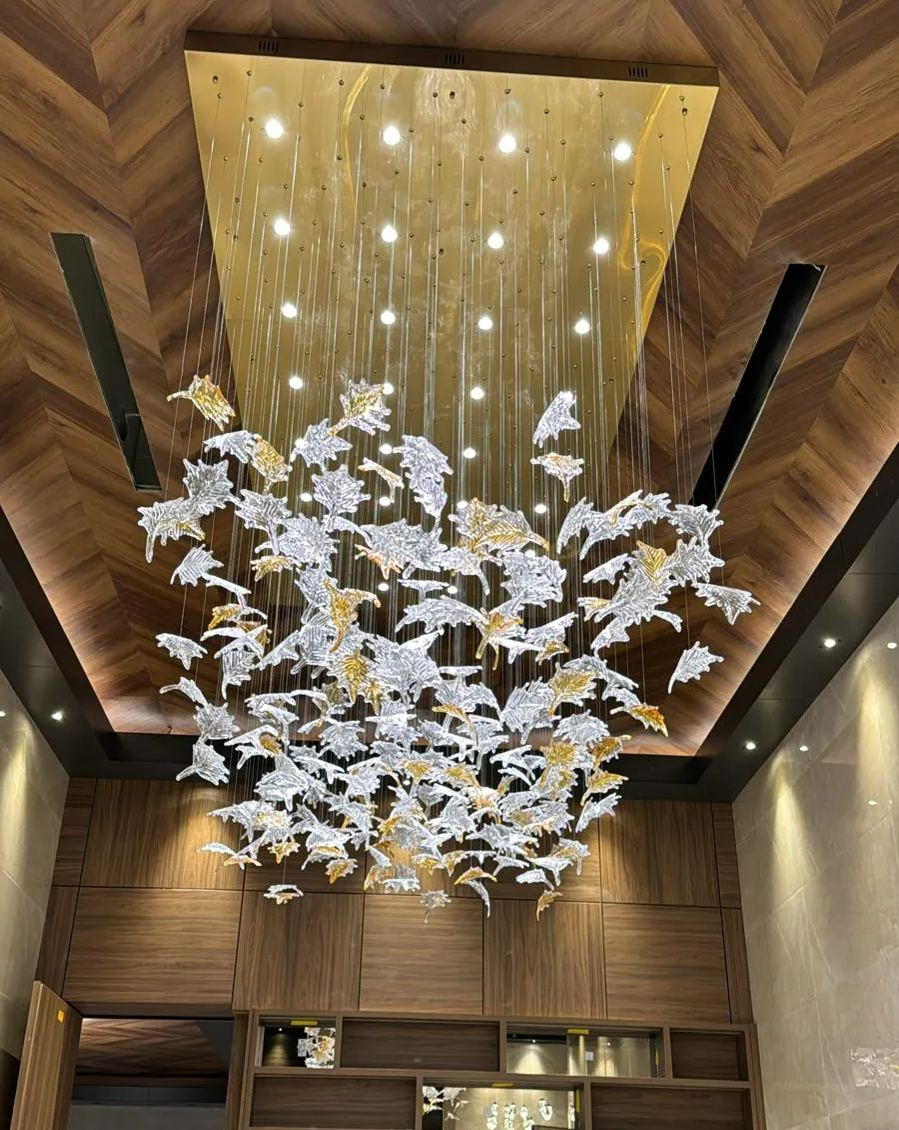 Maple Leaf Round and Rectangular Crystal Chandelier