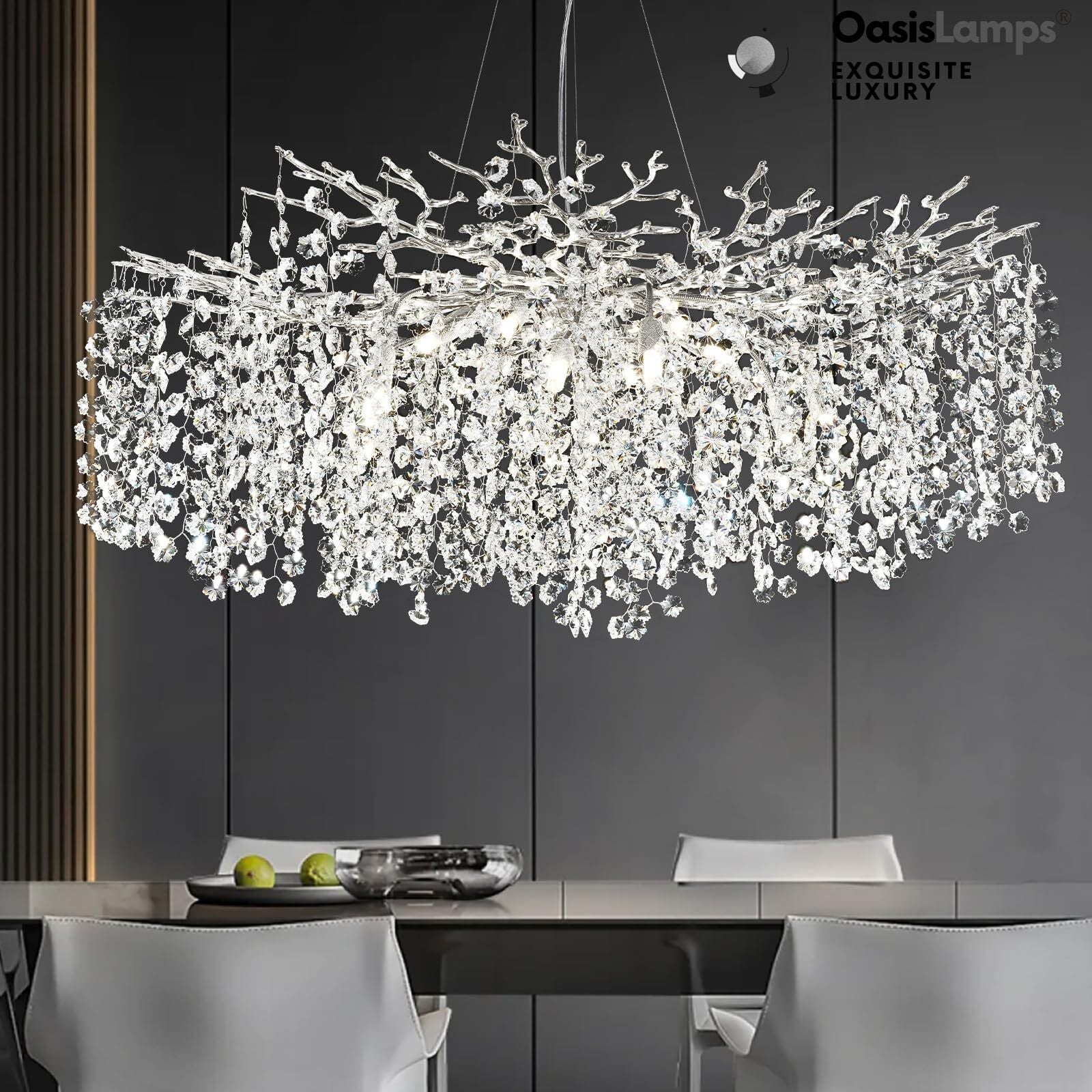 Lustre Branches Crystal Round Chandelier for All Rooms 30" 40"#Color_Silver,Size_D-40inch