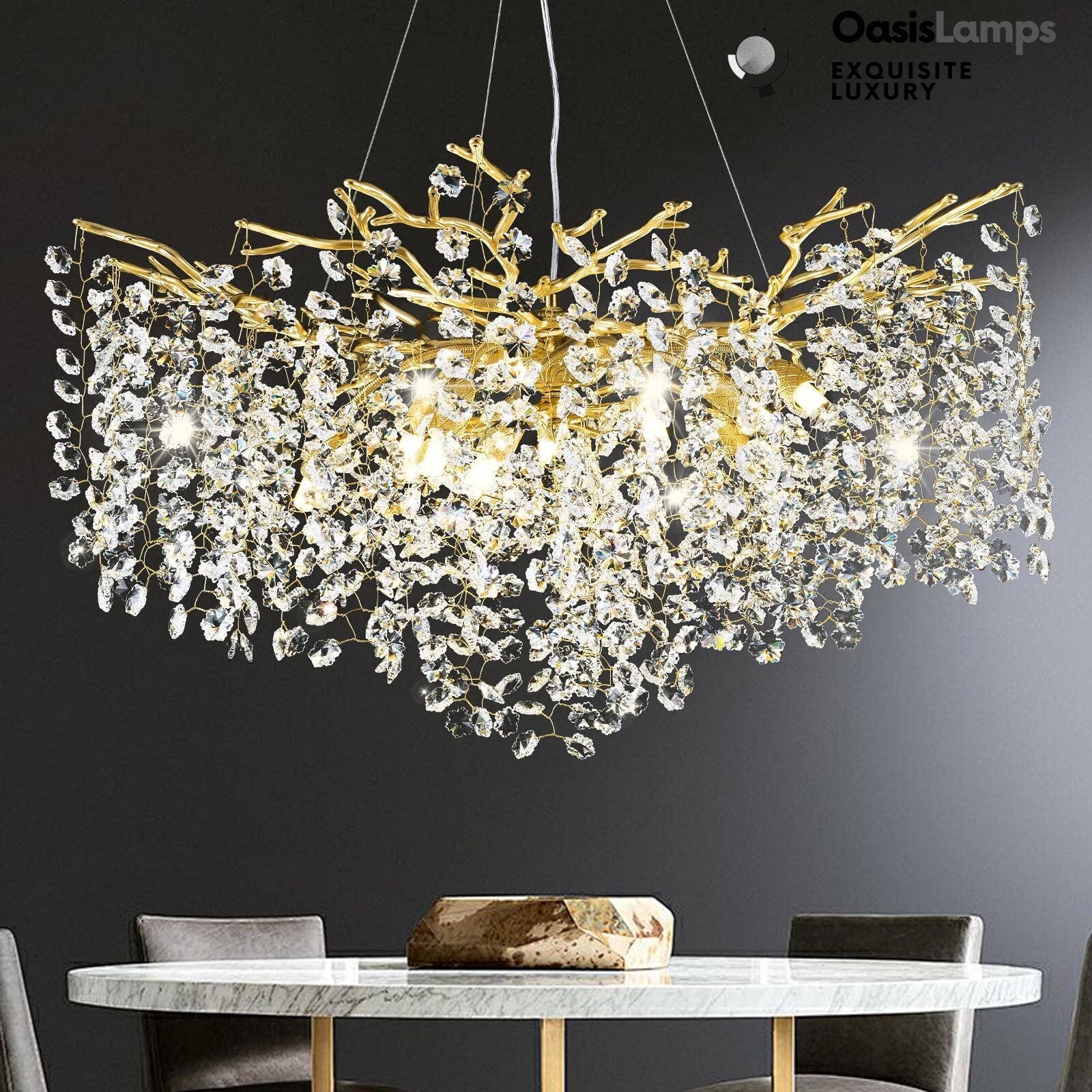 Lustre Branches Crystal Round Chandelier for All Rooms 30" 40"#Color_Brass,Size_D-30inch