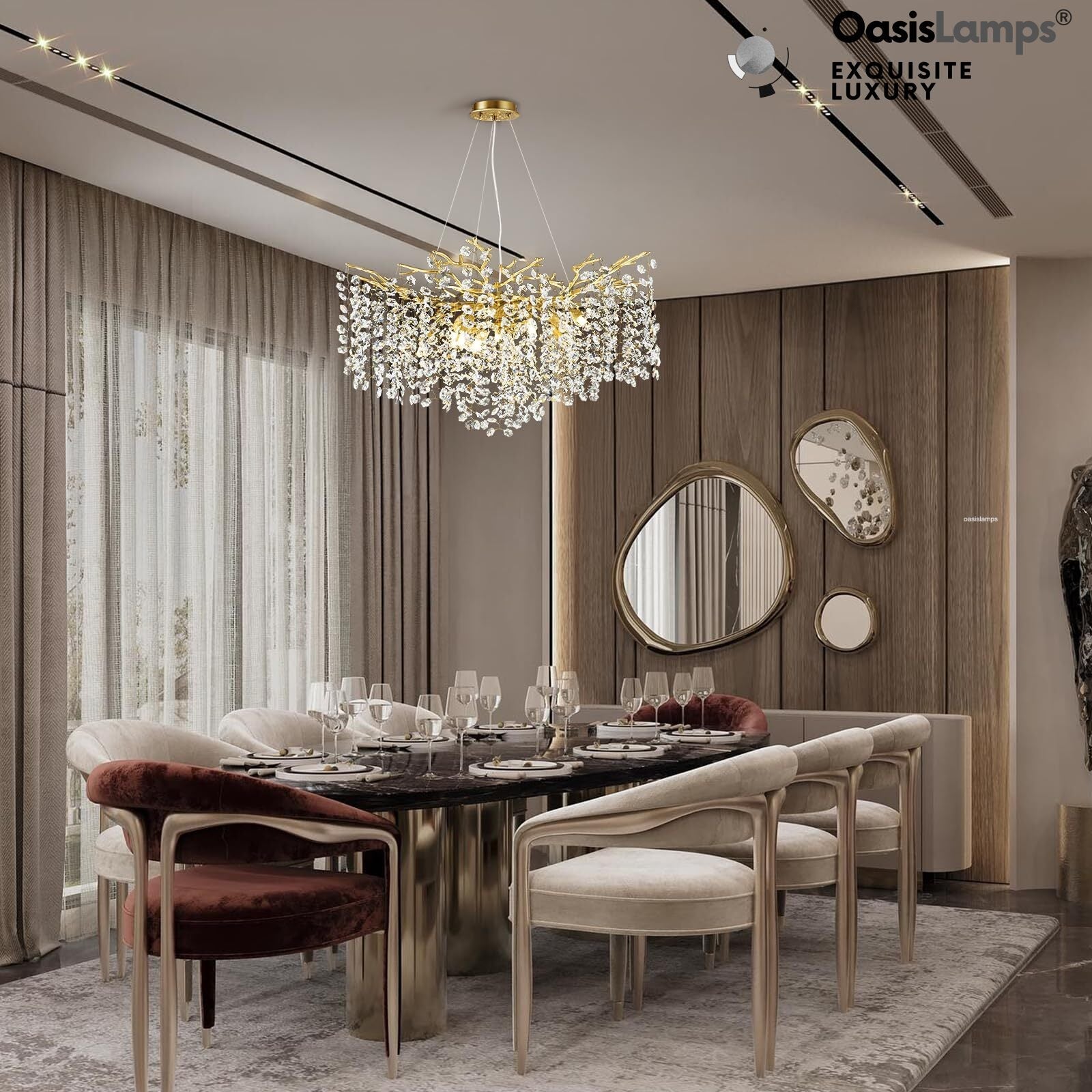 Lustre Branches Crystal Round Chandelier for All Rooms 30" 40"#Color_Brass,Size_D-30inch