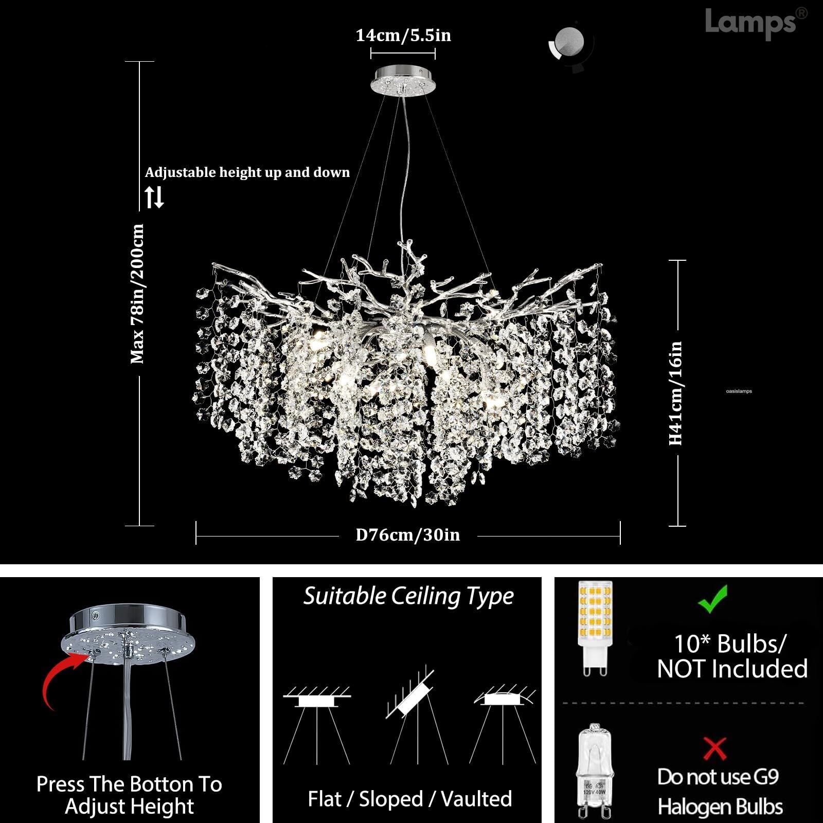 Lustre Branches Crystal Round Chandelier for All Rooms 30" 40"#Color_Silver,Size_D-30inch