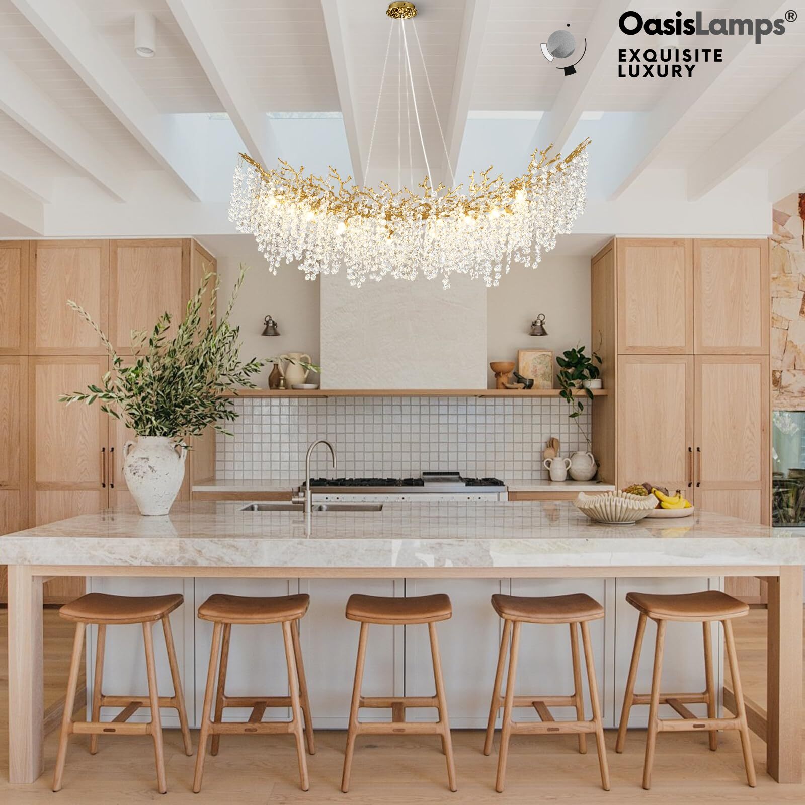 Lustre Branches Crystal Rectangular Chandelier 55"L#Color_Brass