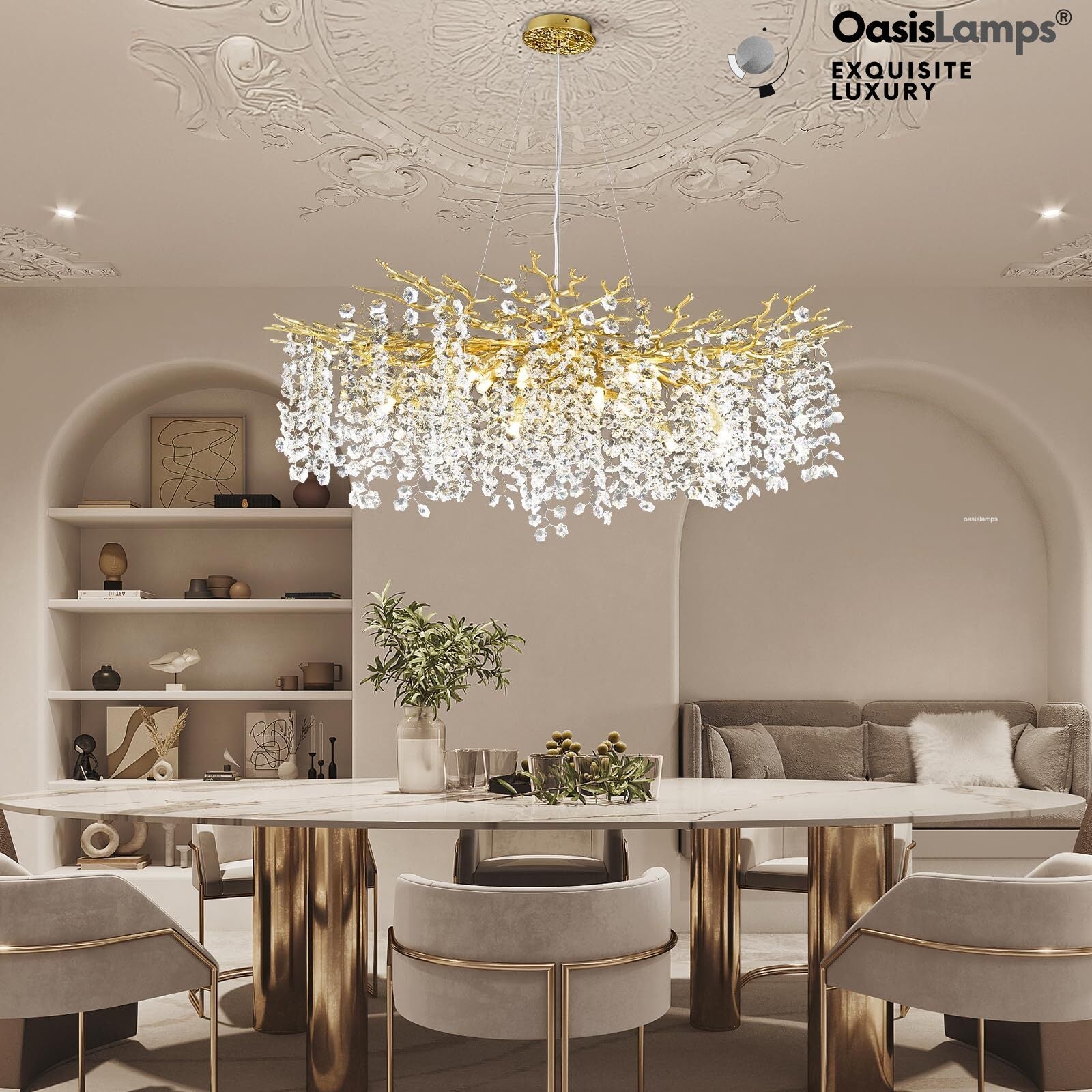 Lustre Branches Crystal Round Chandelier for All Rooms 30" 40"#Color_Brass,Size_D-40inch
