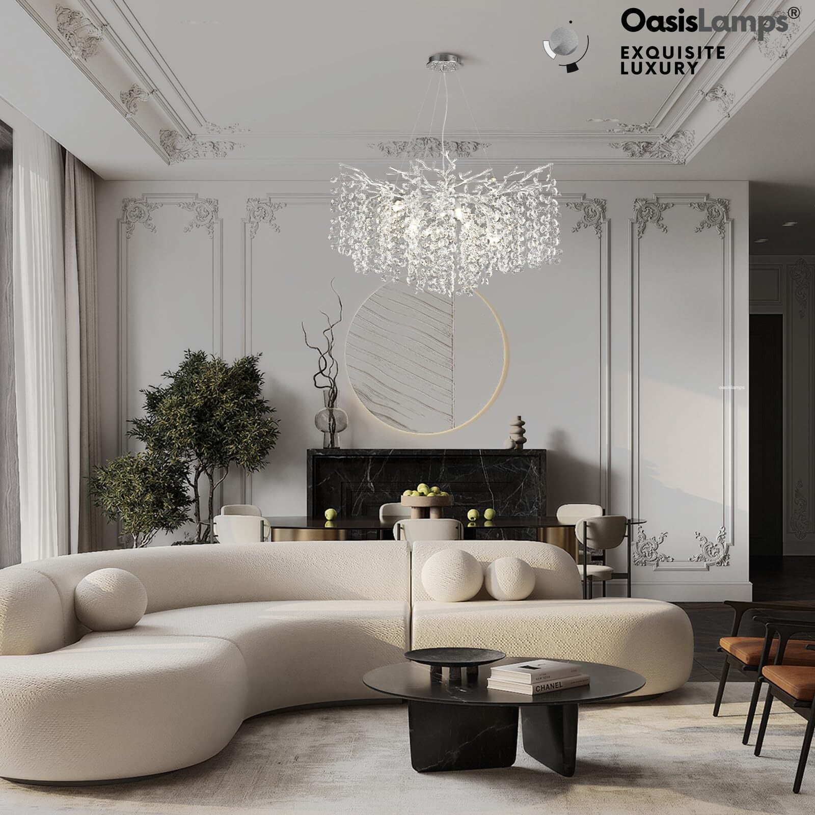 Lustre Branches Crystal Round Chandelier for All Rooms 30" 40"#Color_Silver,Size_D-30inch