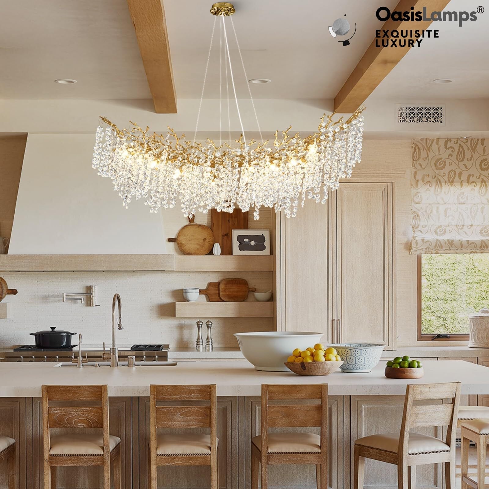 Lustre Branches Crystal Rectangular Chandelier 55"L#Color_Brass