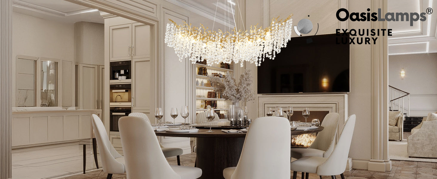 Lustre Branches Crystal Rectangular Chandelier 55"L#Color_brass