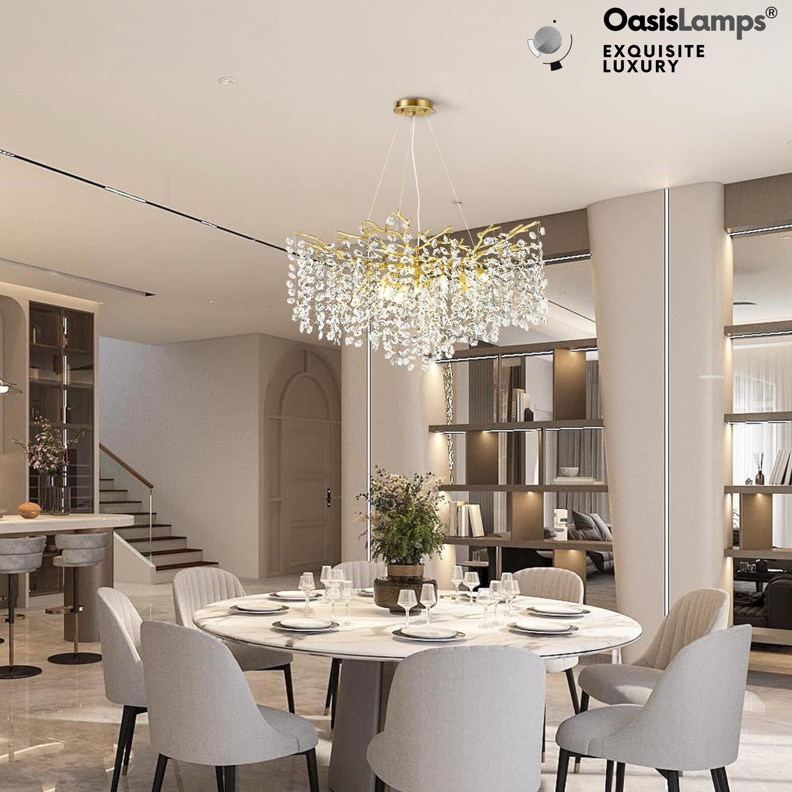 Lustre Branches Crystal Round Chandelier for All Rooms 30" 40"#Color_Brass,Size_D-30inch