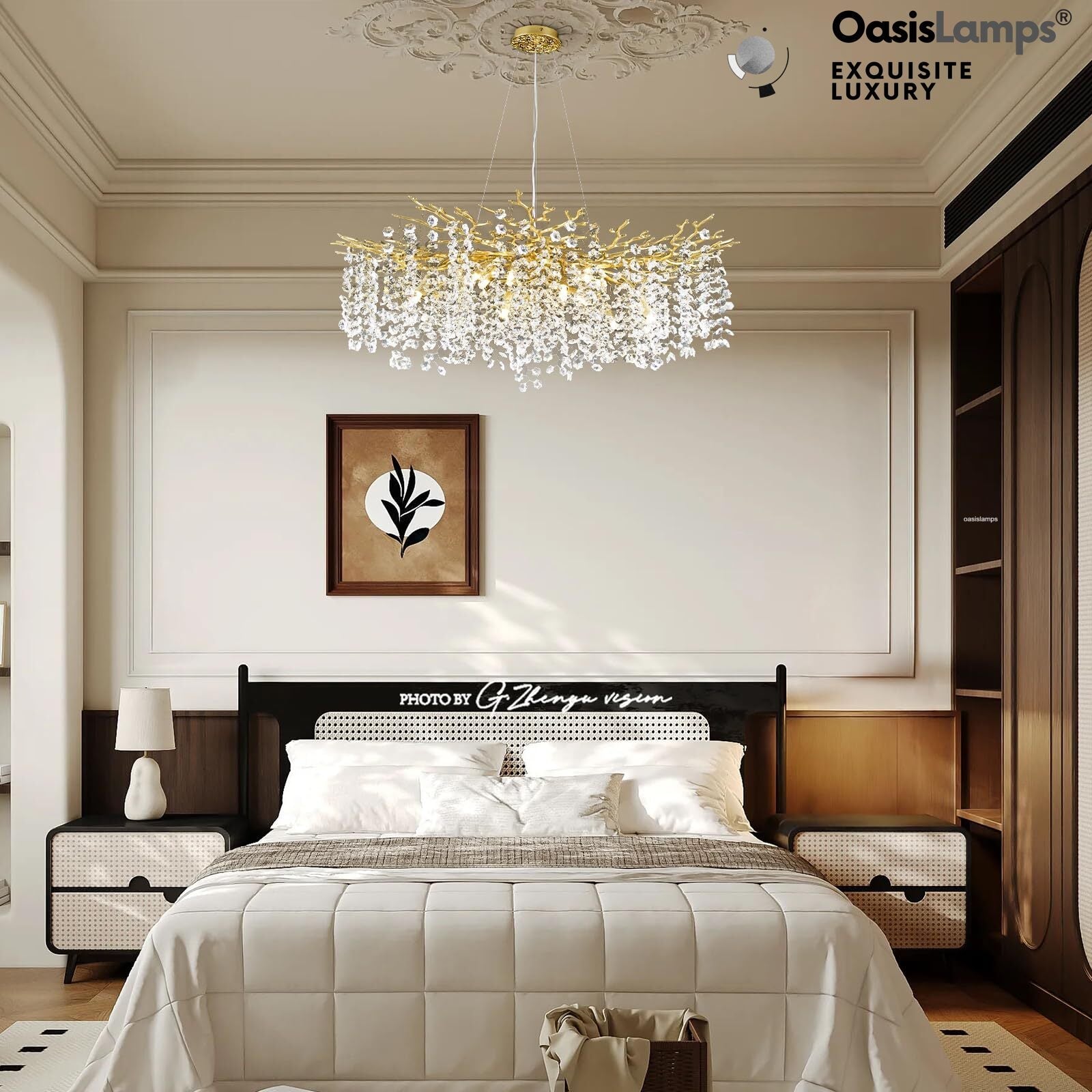 Lustre Branches Crystal Round Chandelier for All Rooms 30" 40"#Color_Brass,Size_D-40inch