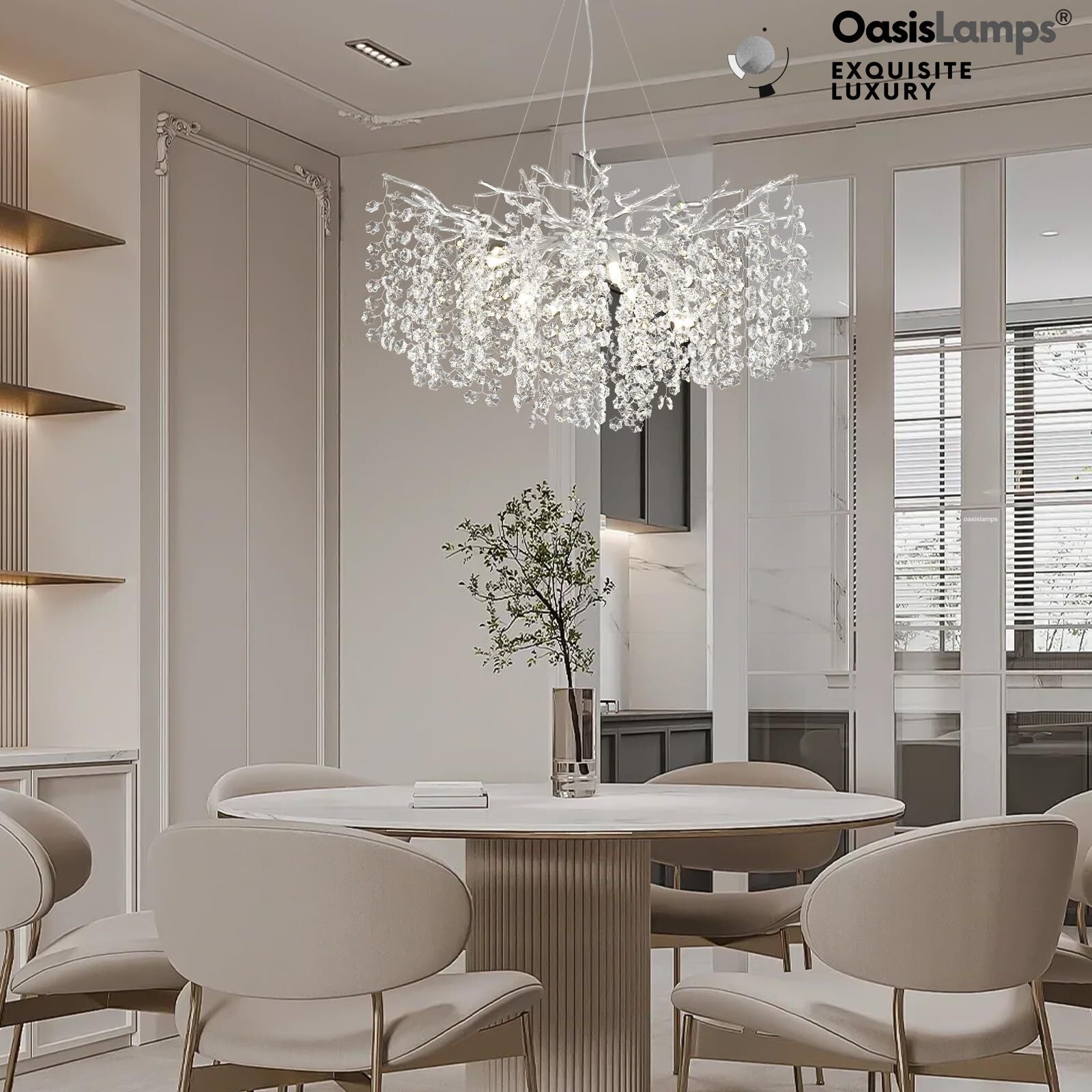 Lustre Branches Crystal Round Chandelier for All Rooms 30" 40"#Color_Silver,Size_D-30inch