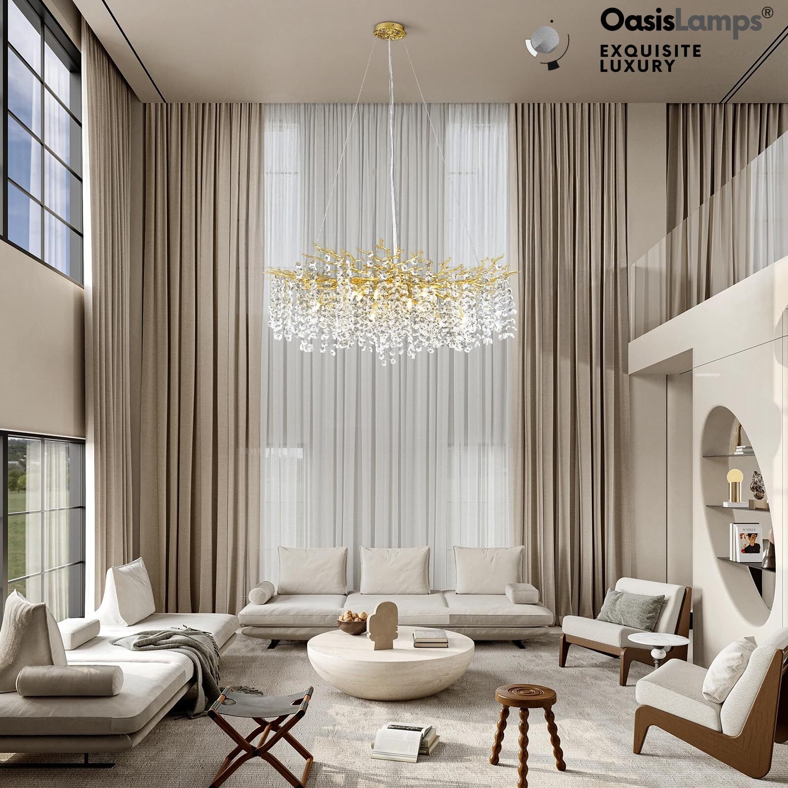 Lustre Branches Crystal Round Chandelier for All Rooms 30" 40"#Color_Brass,Size_D-40inch