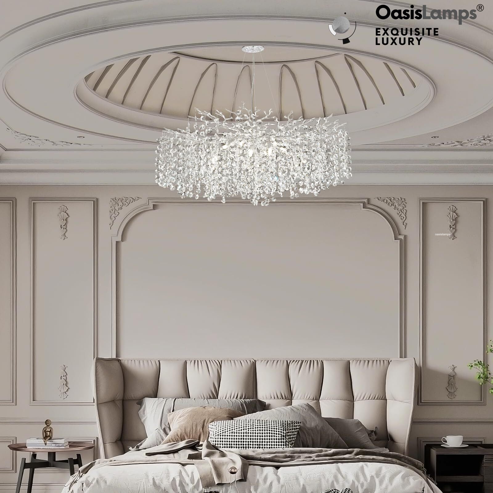 Lustre Branches Crystal Round Chandelier for All Rooms 30" 40"#Color_Silver,Size_D-40inch