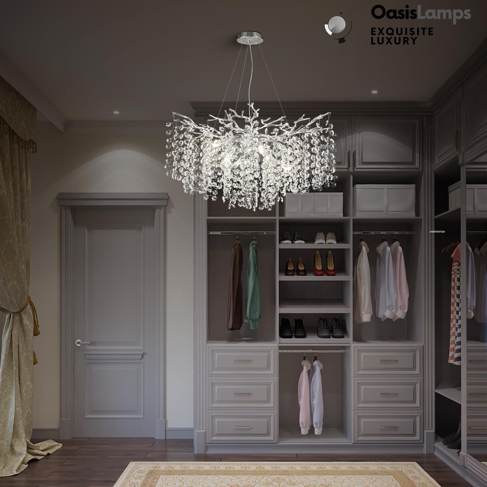 Lustre Branches Crystal Round Chandelier for All Rooms 30" 40"#Color_Silver,Size_D-30inch