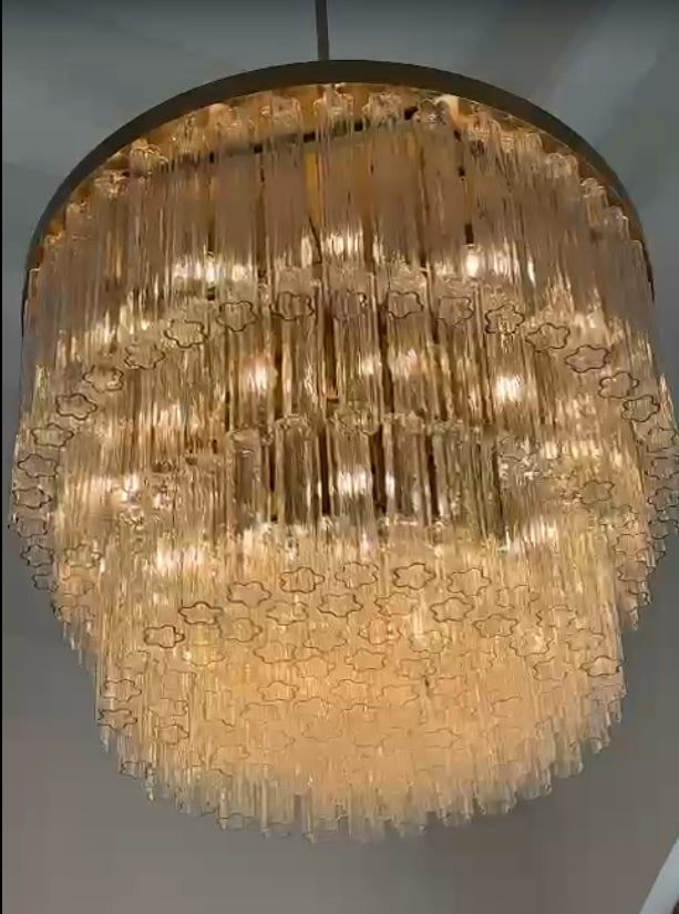 Ciel Glass Round Chandelier 3-Tired  and Single tier 36" 48"