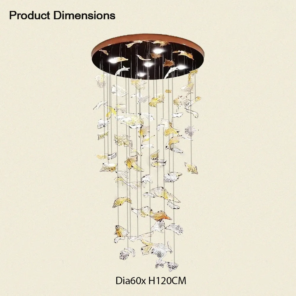 Maple Leaf Round and Rectangular Crystal Chandelier