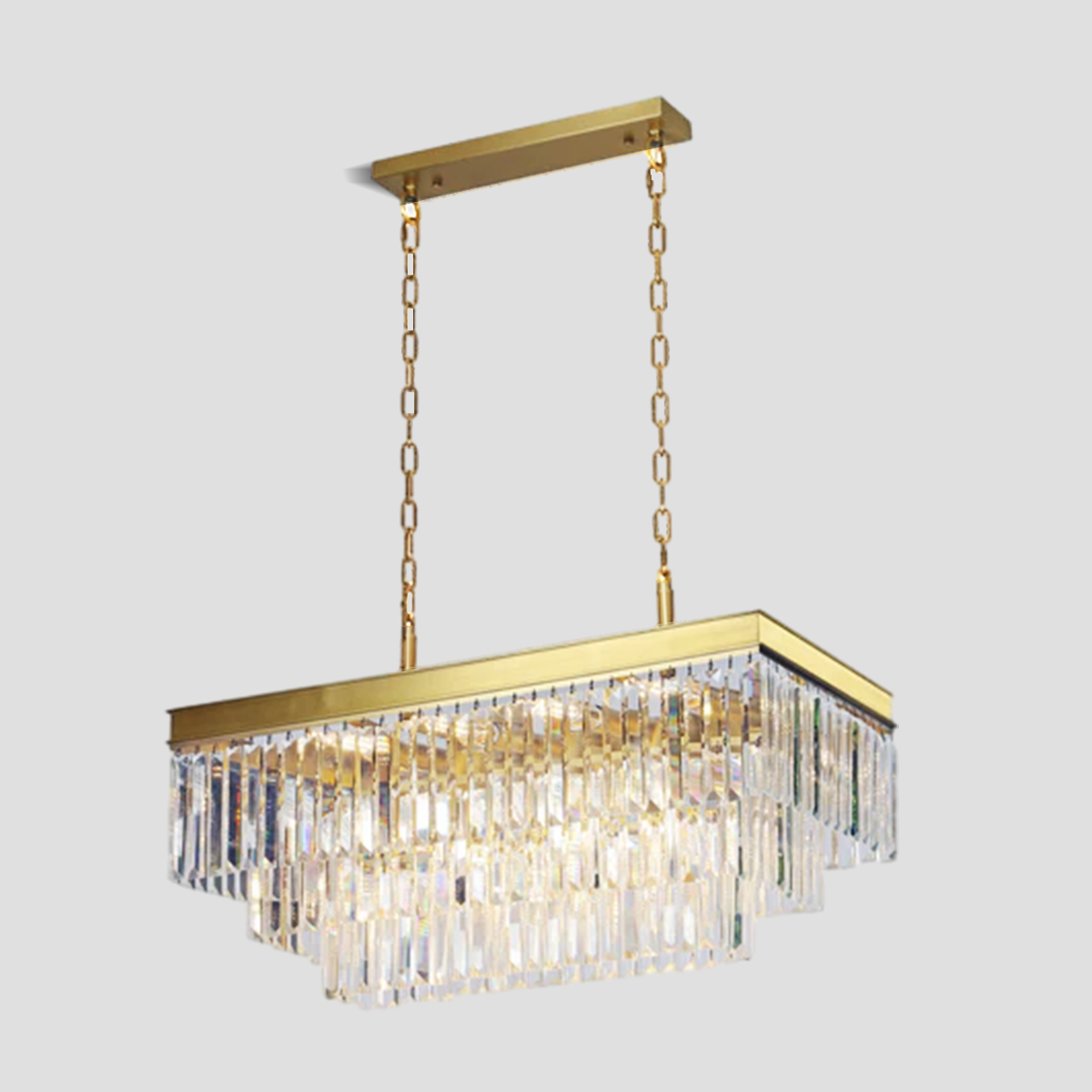 3-Tier Odeon Crystal Fringe Rectangular Chandelier