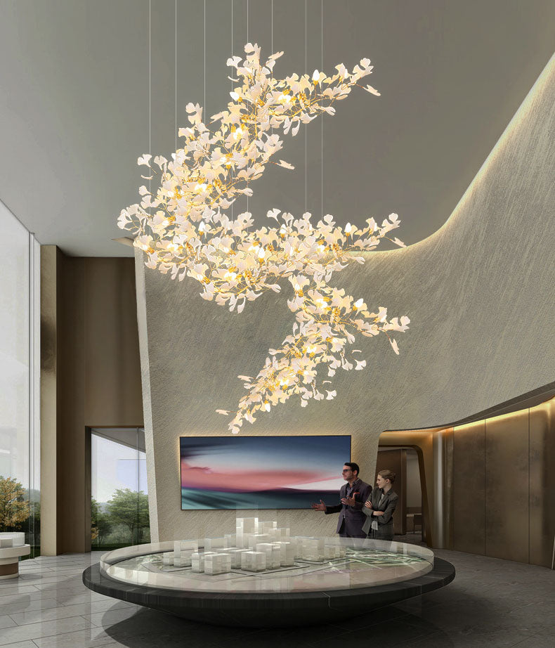Ceramic Ginkgo Luxury Vertical Bloomfall Chandelier 59" 78" 105" 118" 137" 153"H