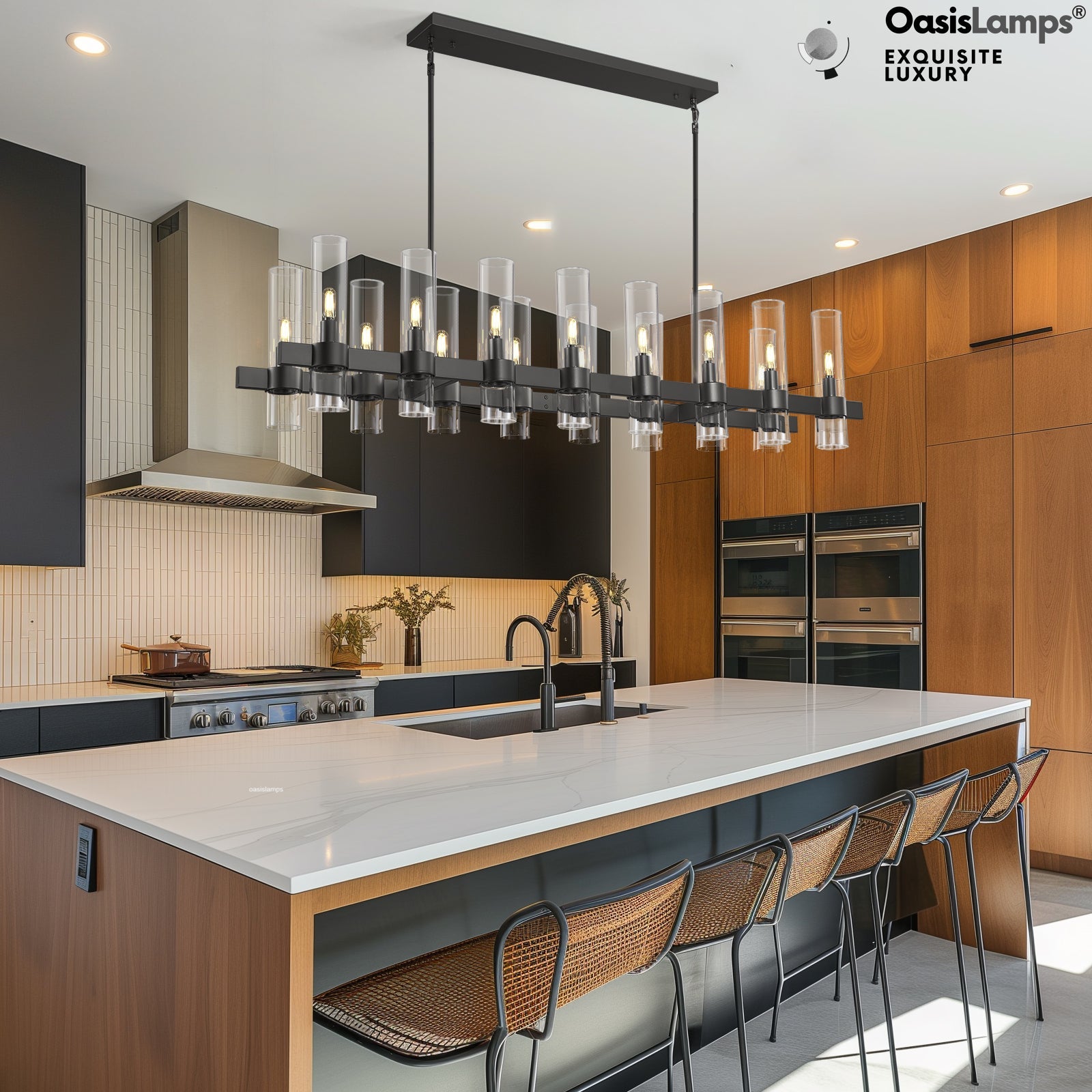 Cylora Glass Tube Rectangular Chandelier 54" 68"L#finish_black,size_54"