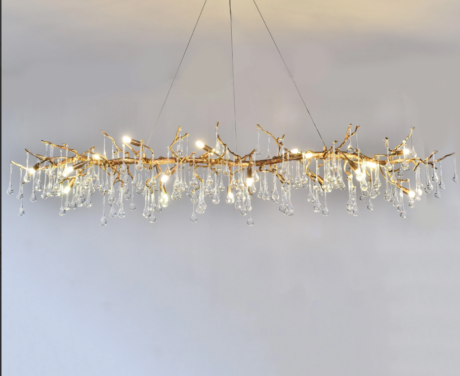 Teardrop Branch Chandelier Natural Engraved Brass Finish 49"