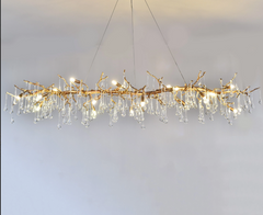 Teardrop Branch Chandelier Natural Engraved Brass Finish 49"