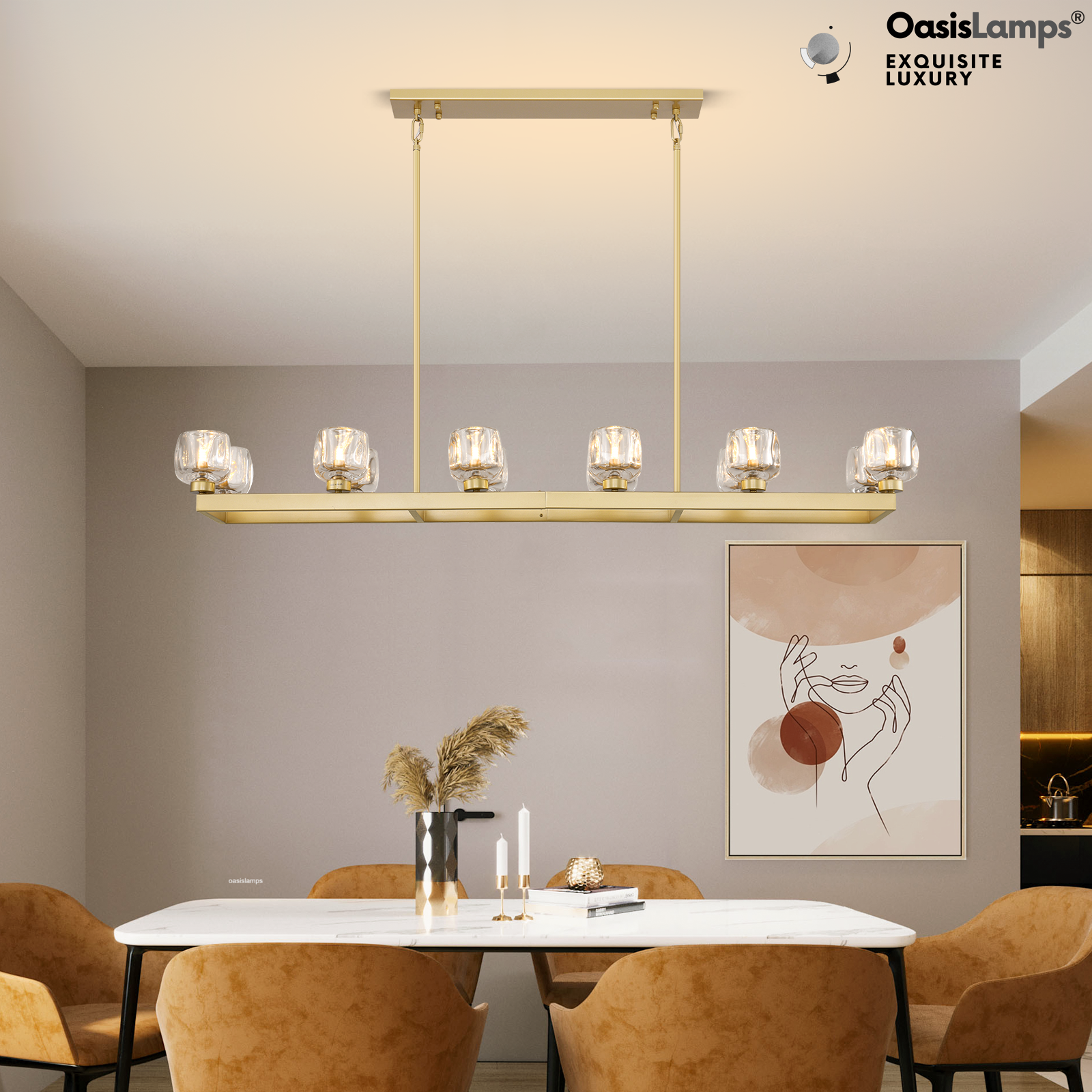 Vellum Rectangular Chandelier 59" 68"L#color_Brass,size_59"-Rectangular