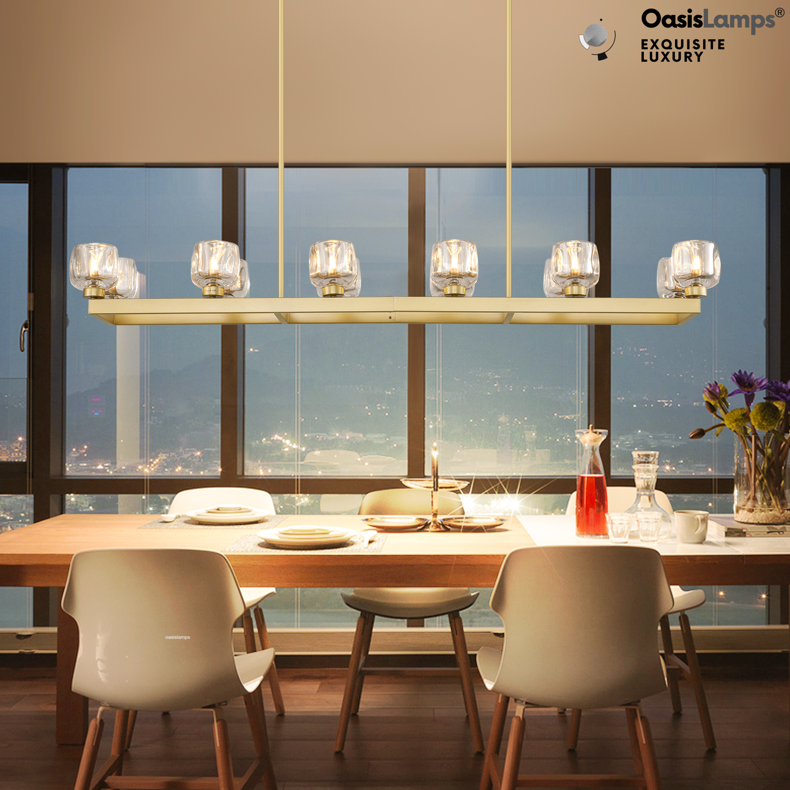 Vellum Rectangular Chandelier 59" 68"L#color_Brass,size_59"-Rectangular