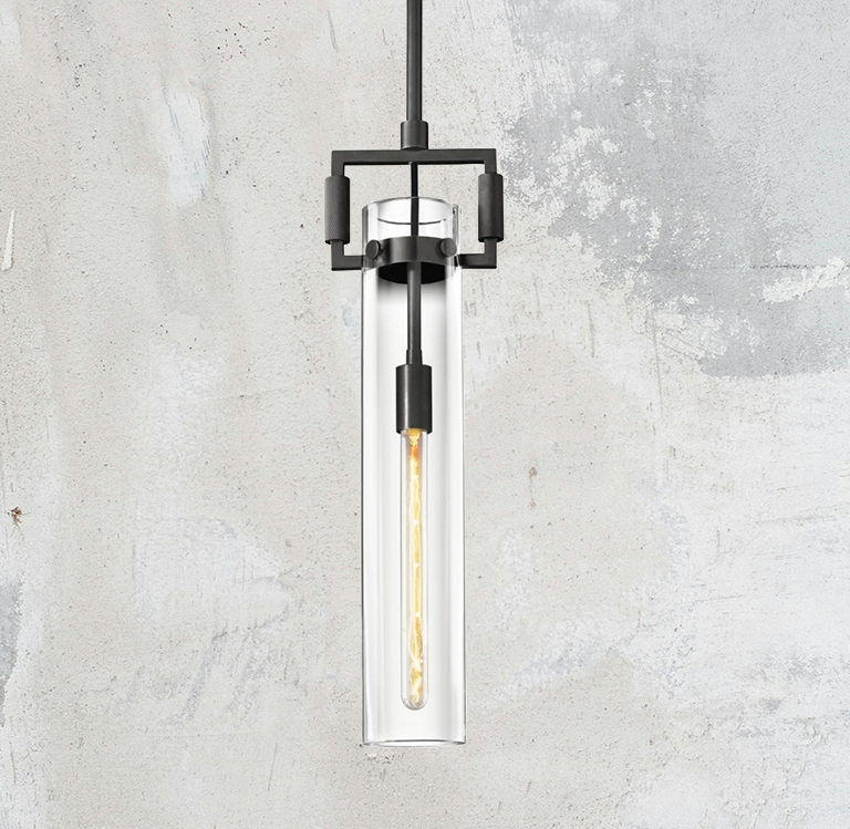 Machine Modern Machinist Glass Cylinder Pendant Light