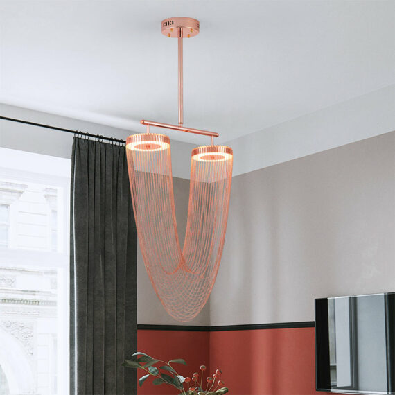 Red Chain Tassel Pendant Light 20″