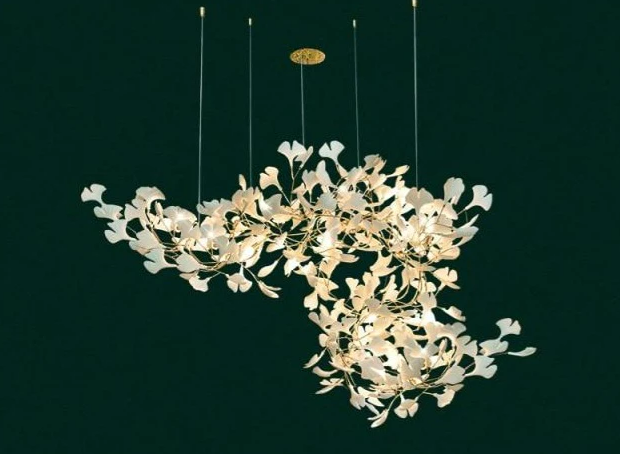Vertical Modern Ceramic Ginkgo Tree Petal Chandelier 4 Size