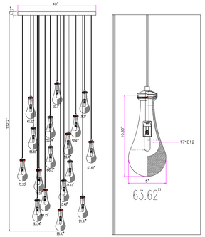 Customize-Raindrop Round Chandelier 40''-17 lights